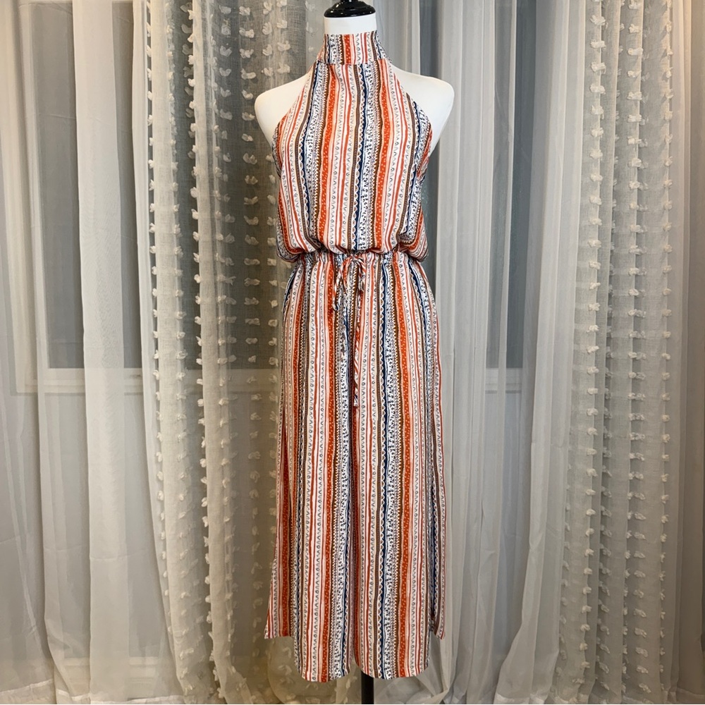 Olivaceous Orange and White Striped Halter Jumpsuit
